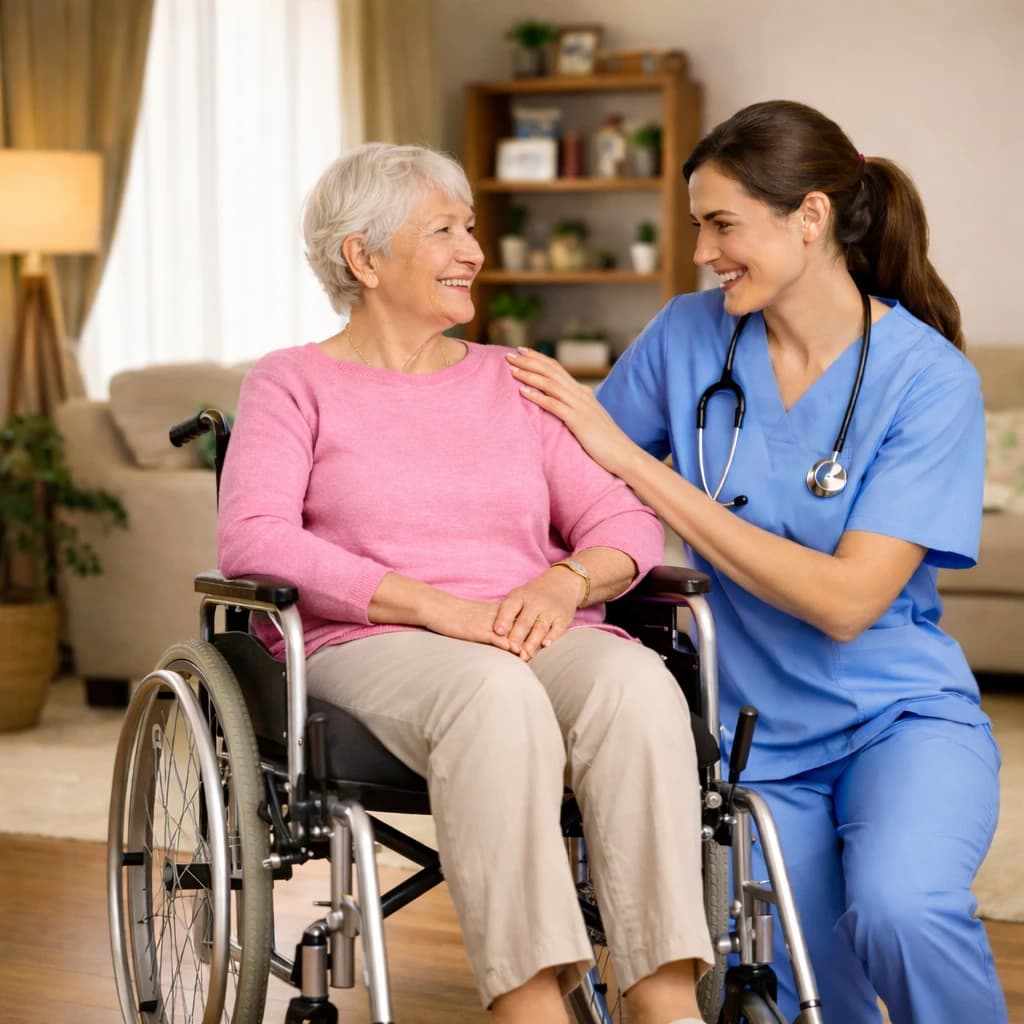 Caring nurse with patient